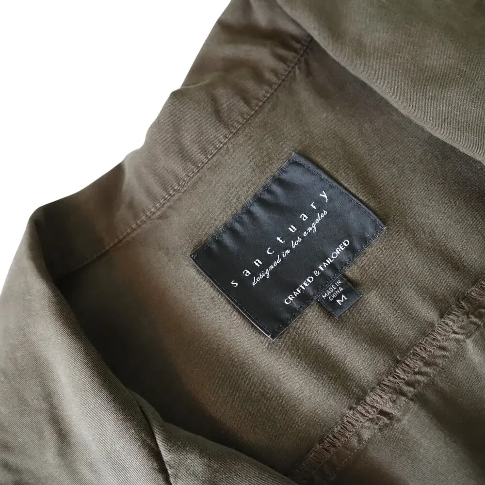 Sanctuary Womens Vest Size Medium Olive‎ Green Soft Tencel Open Front Tie Waist